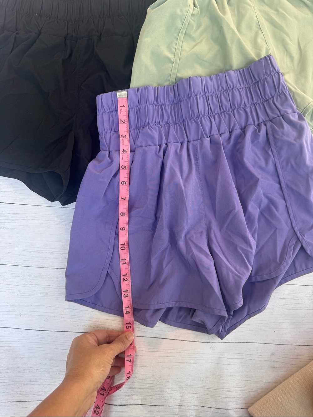 New In S High Rise Athletic Shorts 3 Pack Black Purple Sage with lining Stretch - Picture 8 of 9